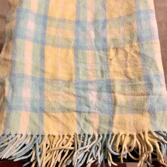 Italian Pastel Blue Yellow Plaid Throw Blanket - Picture 3 of 7